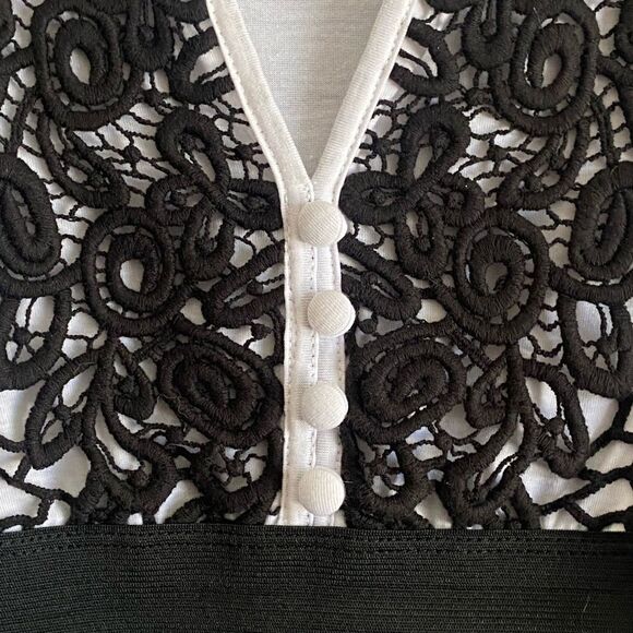 Staring at Stars Embroidered Sleeveless Dress. Black/White. Size Small. - Picture 6 of 8